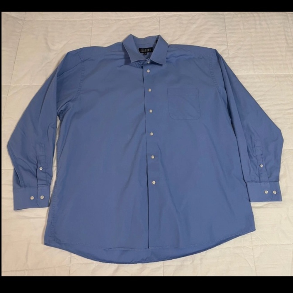 Bergamo New York Dress Shirt Men 17-17 1/2 Long Sleeve Cotton Blend Blue EUC